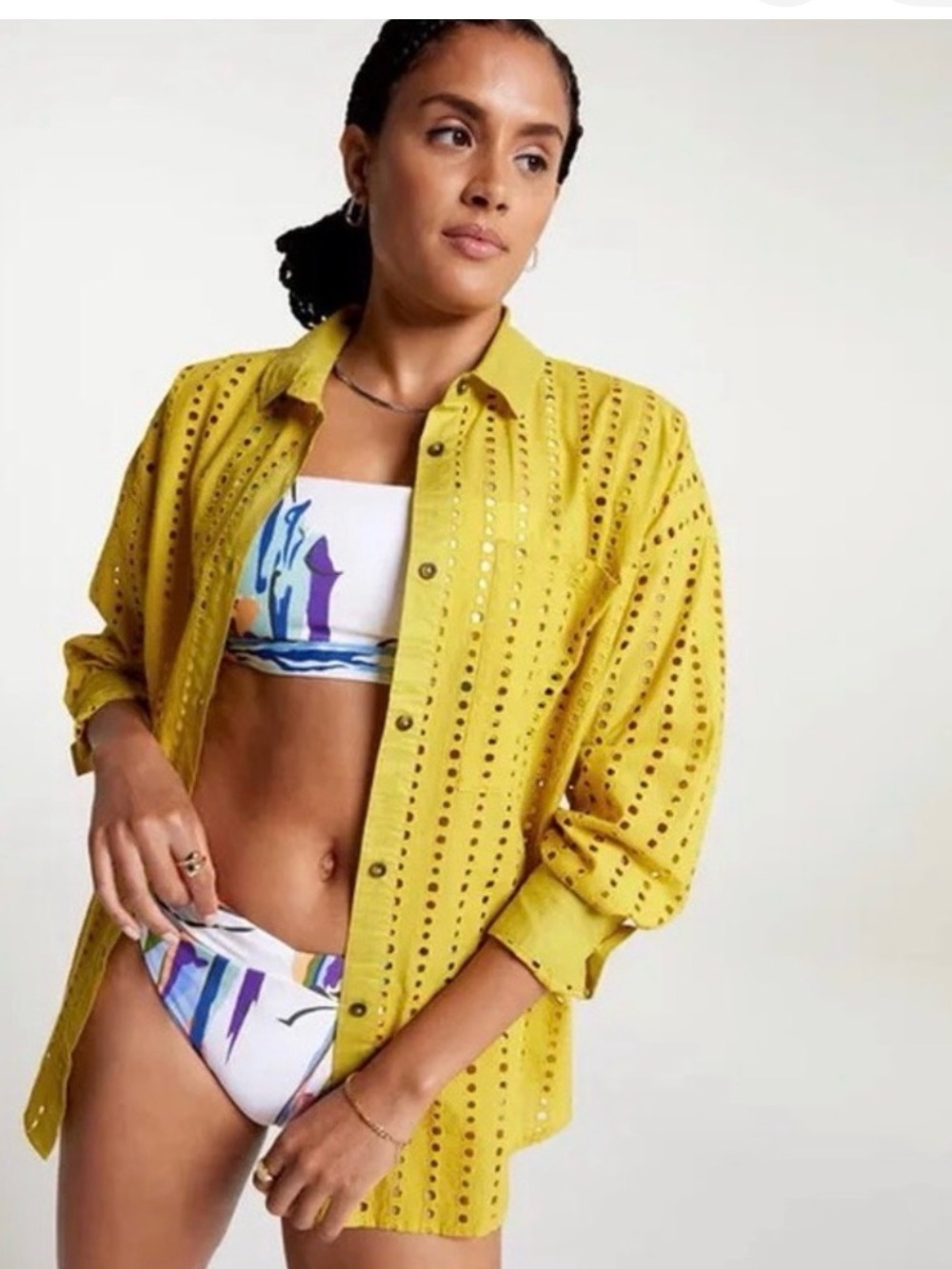 Calia Women's Eyelet Button-Front Swim Coverup in Acid Atlas Yellow